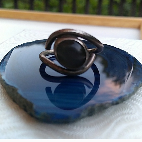 VINTAGE 925 Sterling Silver Blk MoonStone Eye Ring - Picture 2 of 8